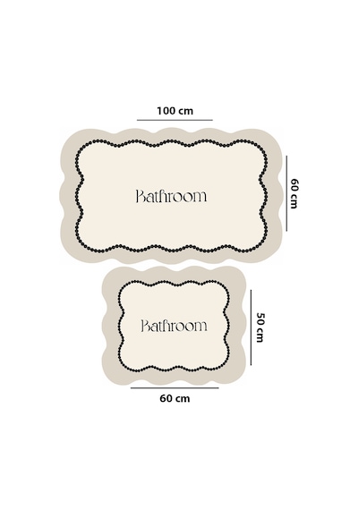 Bounde Ekru 2'li Banyo Paspası,kaymaz Tabanlı,yıkanabilir 60x100 50x60 Cm Renkli