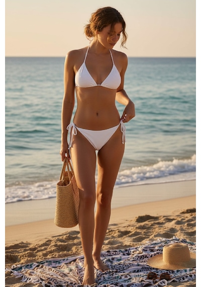 Modi Kadın Beyaz Yandan Bağlamalı Bikini Mayo Takımı