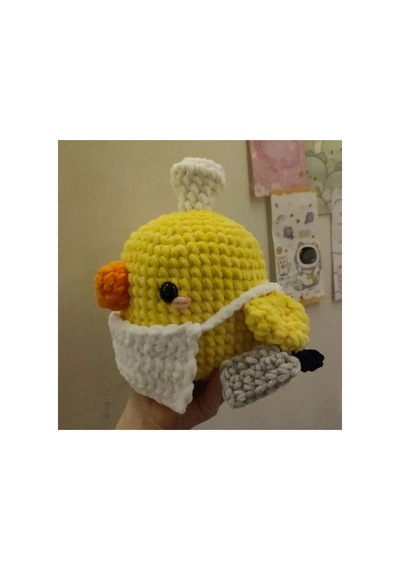 El Yapımı Tek Parça Tığ İşi Peluş: Aşçı Civciv Amigurumi Çok Renkli