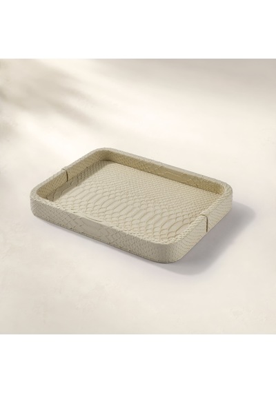 Cleo Krokodil Dekoratif Deri Tepsi Bej 30x23x3 Cm Çok Renkli