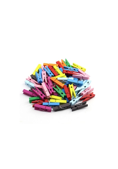 Mobgift 100 Lü Renkli Ahşap Mandal 2.5 Cm 12 Li Paket 1200 Adet Çoklu Renk