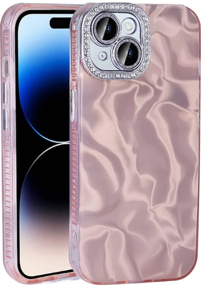 Apple Uyumlu iPhone 15 Kılıf Airbagli Parlak Taş Detay Tasarımlı Esila Kapak Pembe