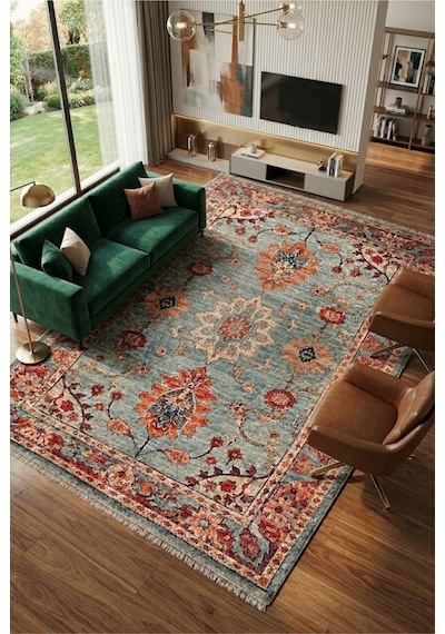Dekoratif Halı Kaymaz Taban Leke Tutmaz Yıkanabilir Kilim Özel Ölçü Salon Halısı 3030