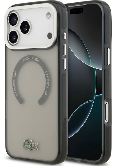 Apple Uyumlu iPhone 17 Pro Max Kılıf Lacoste Lisanslı M-safeli İkonik Timsah Logolu Buzlu Kapak Gri Gri