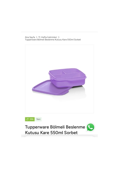 Bölmeli Beslenme 550 Ml Görseldeki Renk Mor