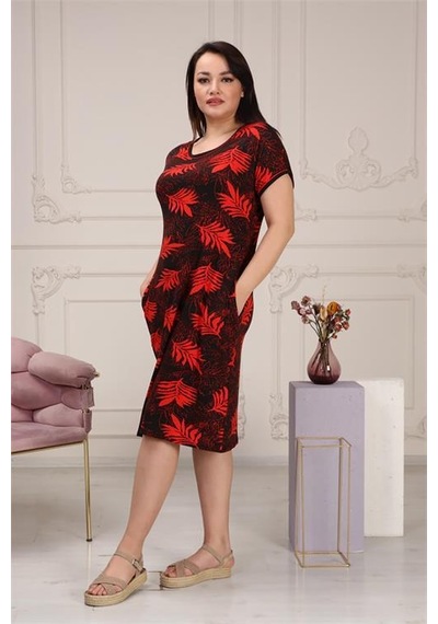 Dip Moda Kadın Esnek Kumaş Büyük Beden Elbise Dpaysl58 Kırmızı