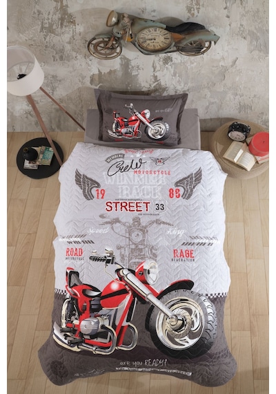 Clasy %100 Pamuk Tek Kişilik Dört Mevsim Set Street King V1 Gri