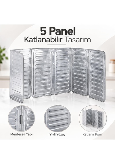 5 Panelli Katlanabilir Ocak Yağ Sıçrama Koruyucu 84 X 32,5 Cm, Mutfak Tezgah Koruyucu, Ocak Çevresi Koruma Paneli, Yağ Sıçrama Siperi, Ocak Sıçrama Koruyucu Altın - Siyah