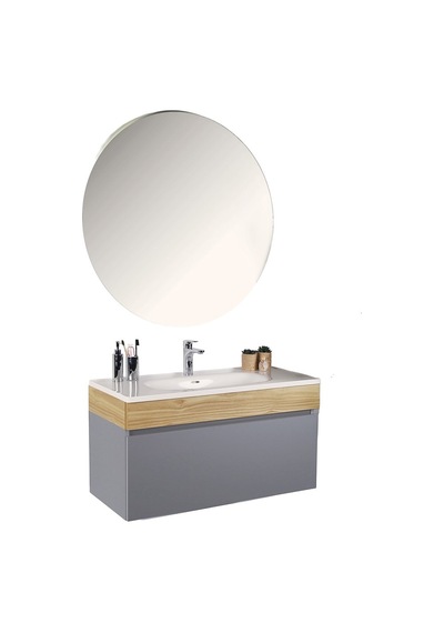 Kobos Harmony 100 Cm Banyo Dolabı Seti Light Grey + Meguro Gri Kobos Harmony 100 Cm Banyo Dolabı Seti Light Grey + Meguro Gri