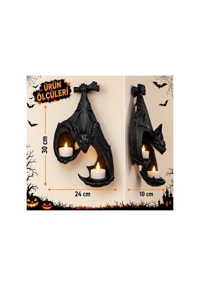 Halloween Yarasa Led Tea Light Duvar Lambası 30 Cm Cadılar Bayramı Dekoratif Gece Lambası Gothic Ev Dekoru Siyah Siyah