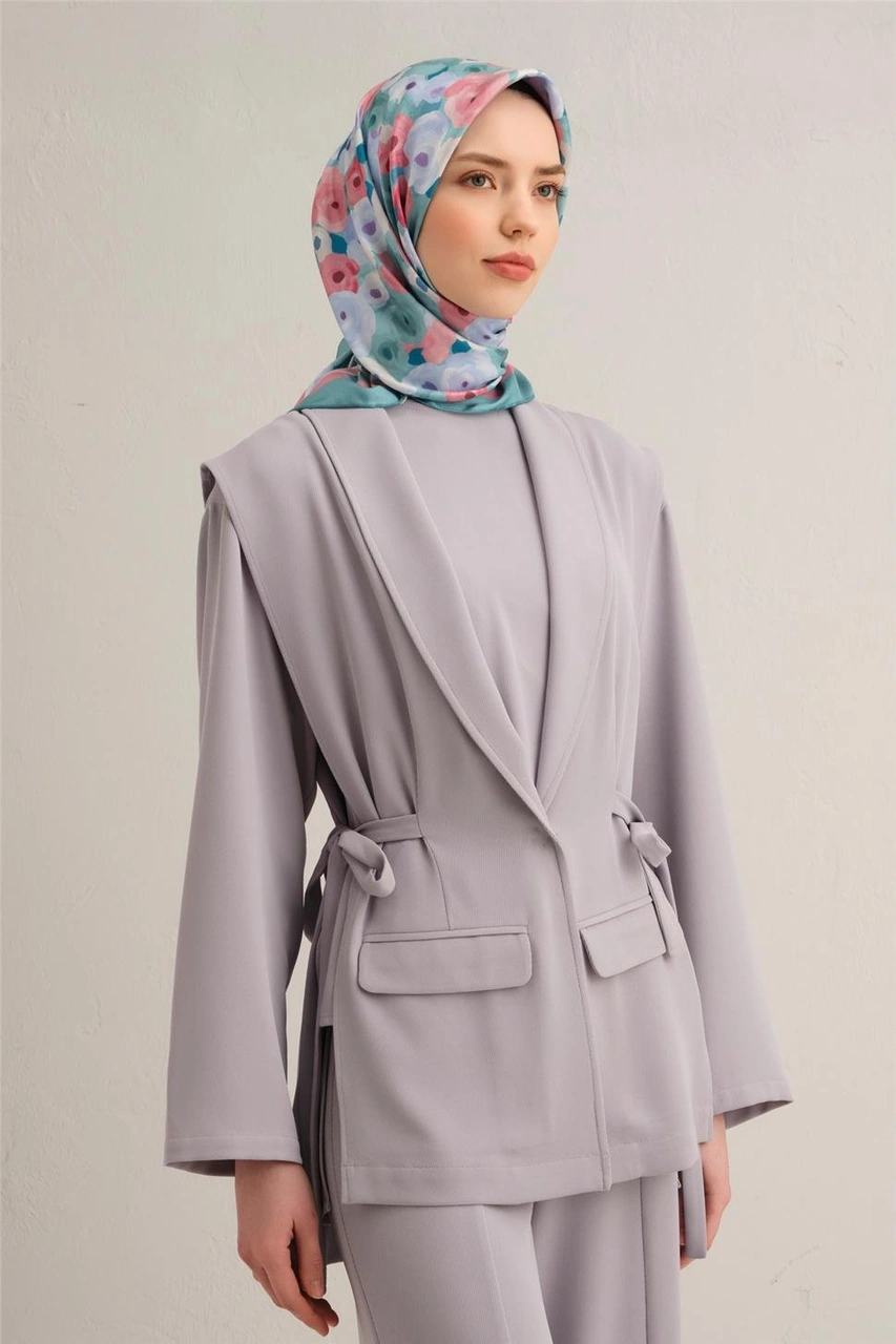 Armine Çiçek Desenli Saf İpek Twill Eşarp 9300d 50 Mavi