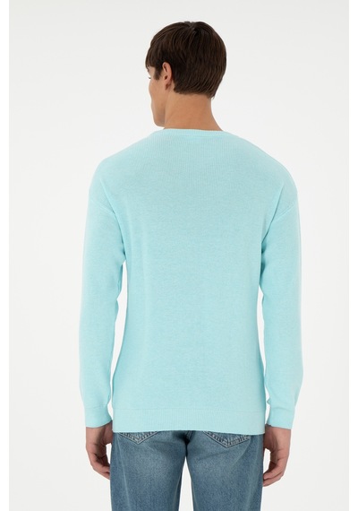 U.S. Polo Assn. Erkek Regular Fit Bisiklet Yaka Açık Mavi Melanj Basic Kazak 50298267-VR112