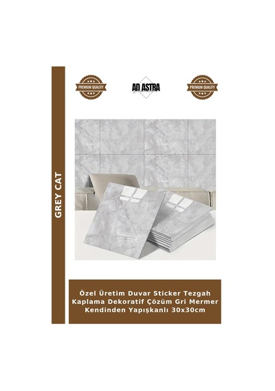 Özel Üretim Duvar Sticker Tezgah Kaplama Dekoratif Çözüm Gri Mermer Kendinden Yapışkanlı 30x30cm