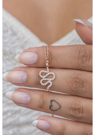 925 Ayar Gümüş Rose Zirkon Taşlı Minik Yılan Modeli Kolye Rose Gold