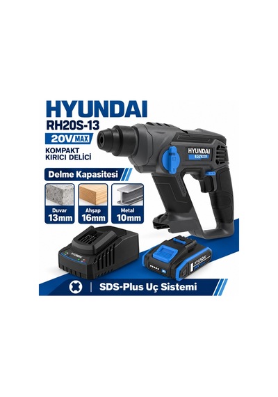 Hyundai Rh20s-13 20v Akülü Kırıcı Delici Seti 1,3j Sds-plus 2ah Akü Ve Şarj Dahil