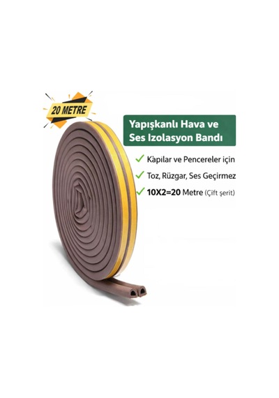 Kendinden Yapışkanlı 10x2 20 Metre Kahverengi Kapı Pencere Bandı Fitili Soğuk Kauçuk Bantları. Diğer
