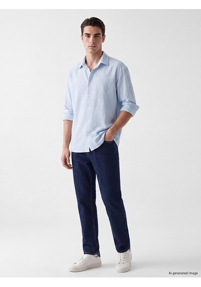 Lcw Vision Mavi Relaxed Fit Ekose Desenli Dokulu Erkek Gömlek