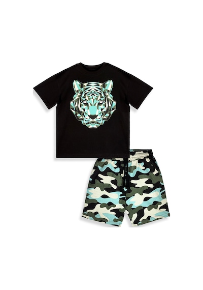 Denokids Erkek Çocuk Takım Kaplan Baskılı %100 Pamuk T-shirt Şort Yazlık Takım Çok Renkli