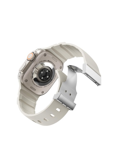 Apple Uyumlu Watch 44mm Zore Krd-145 Metal Tokalı Silikon Kordon