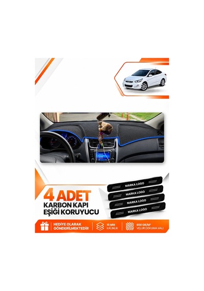Hyundai Accent Blue 2011-2017 Uyumlu Ön Torpido Koruma Kılıfı Halısı Örtüsü - Siyah Mavi