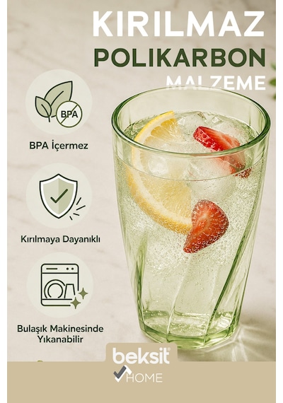 Home Glassy Kırılmaz Polikarbon 6'lı Bardak Yeşil 400 Ml Yeşil Yeşil