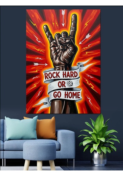 Ahşap Tablo Rock Müzik El İşareti