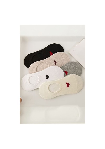 Hitit Socks Kadın 5 Çift Premium Kalite Kalp Desenli Görünmez Babet Çorap Asorti