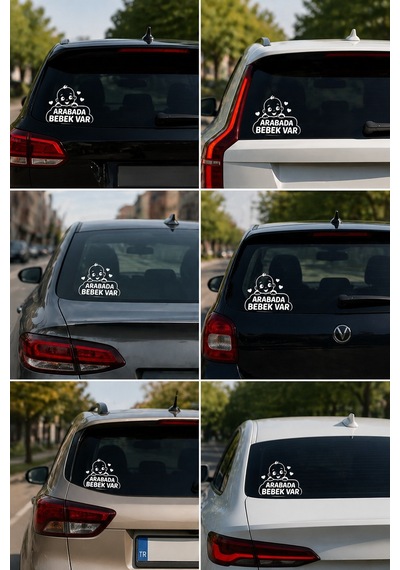 Araba Camı Bebek Var Stickerı 17x17 Cm Beyaz Oto Cam Stickerı Baby On Board Oto Sticker Dijital Baskı