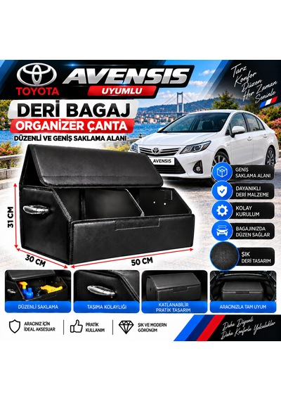 Toyota Avensis Uyumlu Oto Bagaj Organizeri Deri Bagaj Kutu Çanta 1