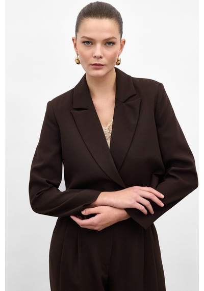 Sateen Luna Kısa Ceket - Kahve-136879 Kahve