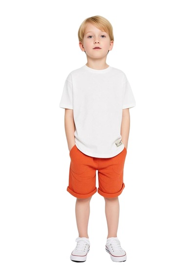 Ersefa Erkek Çocuk %100 Pamuklu Rahat Kesim T Shirt Ve Şort Seti Kalitel Kiremit