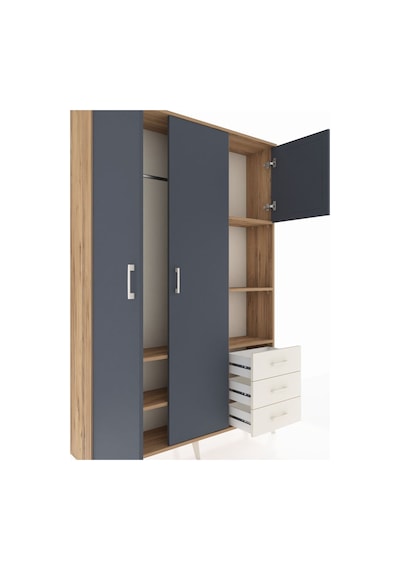 Arges Dolap 5 Raflı 3 Çekmeceli Tek Askılı 132x30x195 Çam-ant... Çam