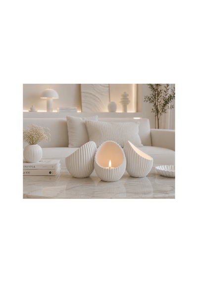 Dekoratif Mumluk Üçlü Set Mumlar Paket İçeriğinde Değildir Beyaz Beyaz