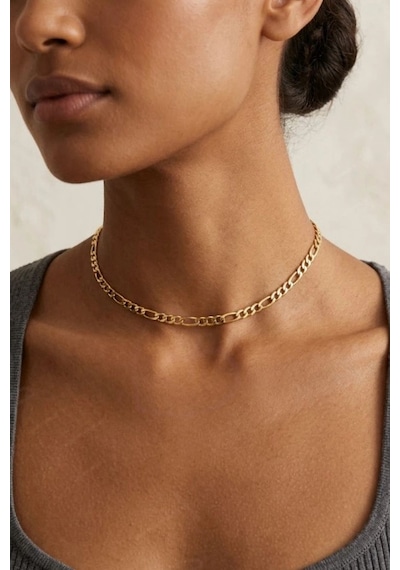 Gold Figaro Model Choker Çelik Zincir Kolye Kadın Kolye Choker Serisi