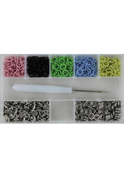 350 Set 9.5 Mm Karışık Renkli Metal Çıt Çıt ve Saklama Kutusu