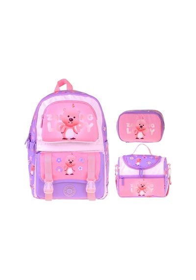 Kaukko Kids Loopy Lila - Pembe Renk Kız Çocuk Üçlü İlkokul Okul Çantası Seti/takımı - Setkk-l5303d Çok Renkli