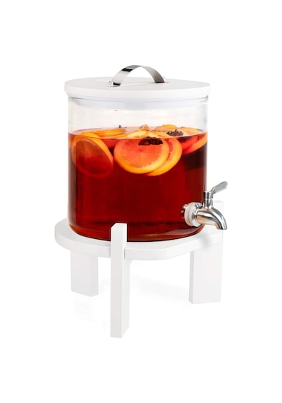 5 Litre Cam Içecek Sebili - Musluk Kapaklı Ve Bambu Standlı Sıcak Ve Soğuk Içecekler Için Su Sebili