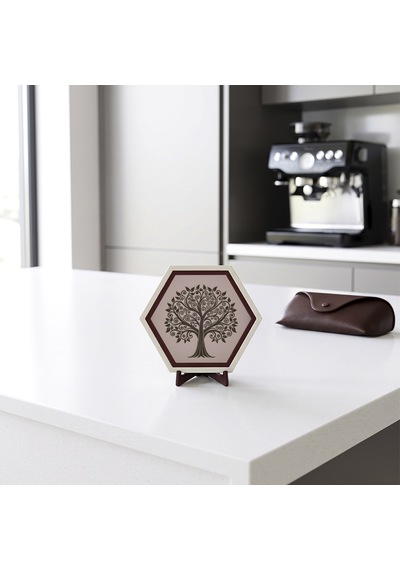 Modern Çizgilerle Hazırlanmış Hayat Ağacı Masaüstü Dekoratif Süs Evinizin Köşesine Yakışacak Parça 10x10 Cm, Yavru Ağzı