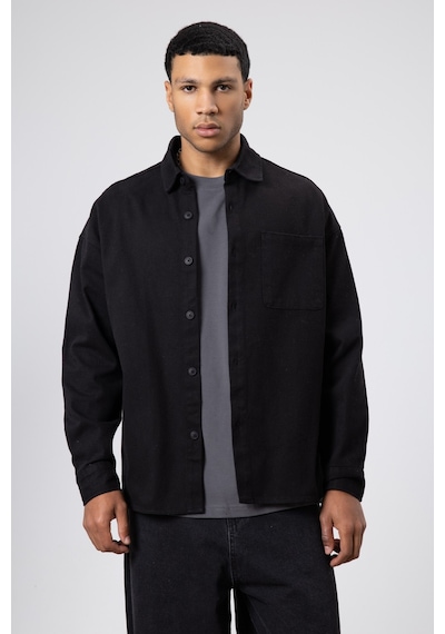 Vamos Oversize Gabardin Gömlek Ceket Siyah