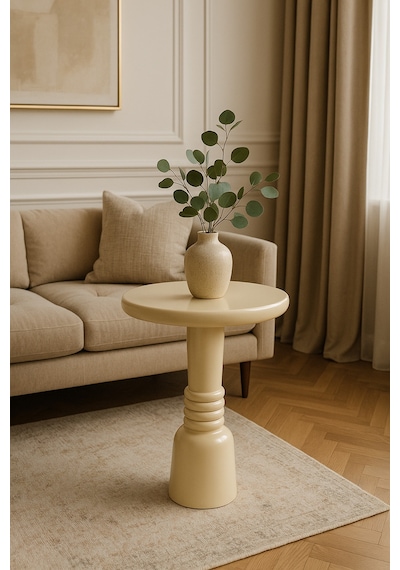 Doğal Masif Ahşap Krem Renk Mantar Yan Sehpa Tekli Modern Tasarım - Coffee Table Krem