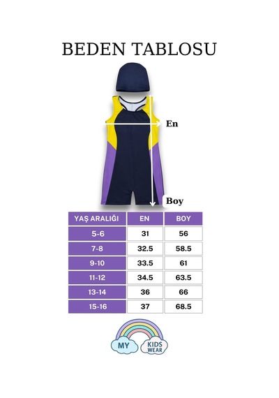 My Kids Wear Kız Çocuk Deniz Yüzücü Mayoları 5-16 Yaş 12601 Lacivert