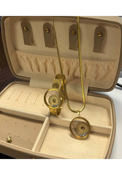 Çelik Gold Renk Figür Açılabilir Fanus Model Kadın İtalyan Zincir