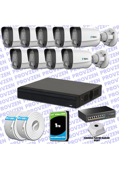 Provzen Ttec Hikvision 9 Kameralı Ip Full Hd Mikrofonlu Güvenlik Kamerası