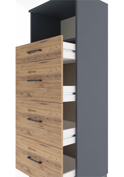 Hyperion Dolap Tek Raflı 4 Çekmeceli 60x44x163 Antrasit-çam Antrasit