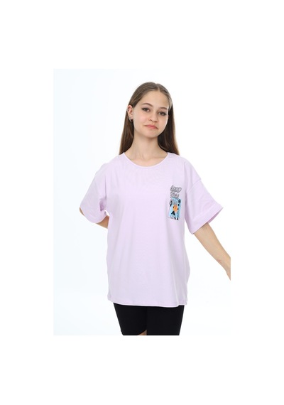 Toontoy Kids Toontoy Kız Çocuk Baskılı Tişört Açık Lila