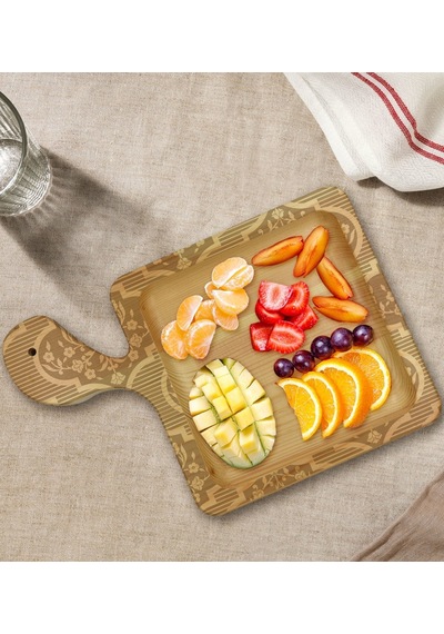 Bk Gift Retro Motif Tasarımlı Kare Şeklinde Doğal Ahşap Servis Ve Sunum Tabağı Model 14