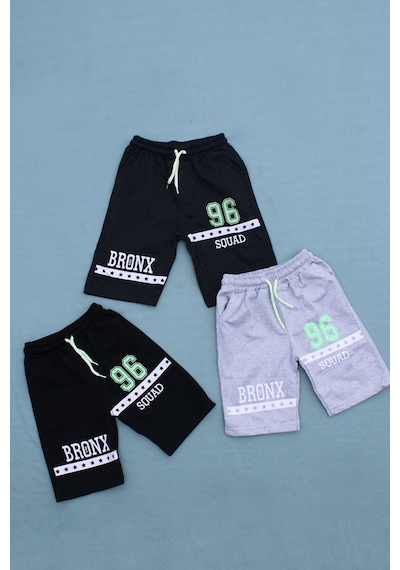 Panios Kids 3'lü Bronx 96 Squad Baskılı Fosfor Renkli Erkek Çocuk Füme-siyah-gri Kapri Çok Renkli