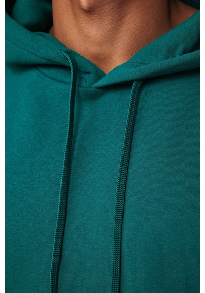 Tudors Oversize Pamuk Kapüşonlu Basıc Yeşil Unisex Sweatshirt-29409-yeşil Yeşil