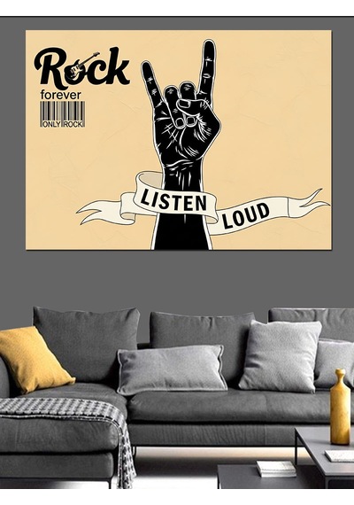 Rock Forewer El İşareti " Yüksek Sesle Dinle " Dekoratif Kanvas - Mdf Ahşap Tablo