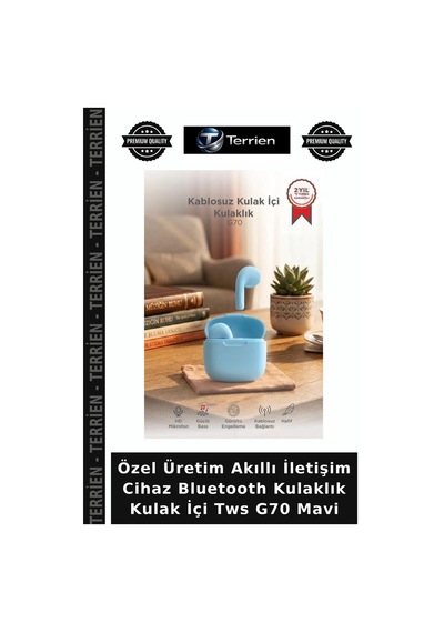 Özel Üretim Akıllı İletişim Cihaz Bluetooth Kulaklık Kulak İçi Tws G70 Mavi